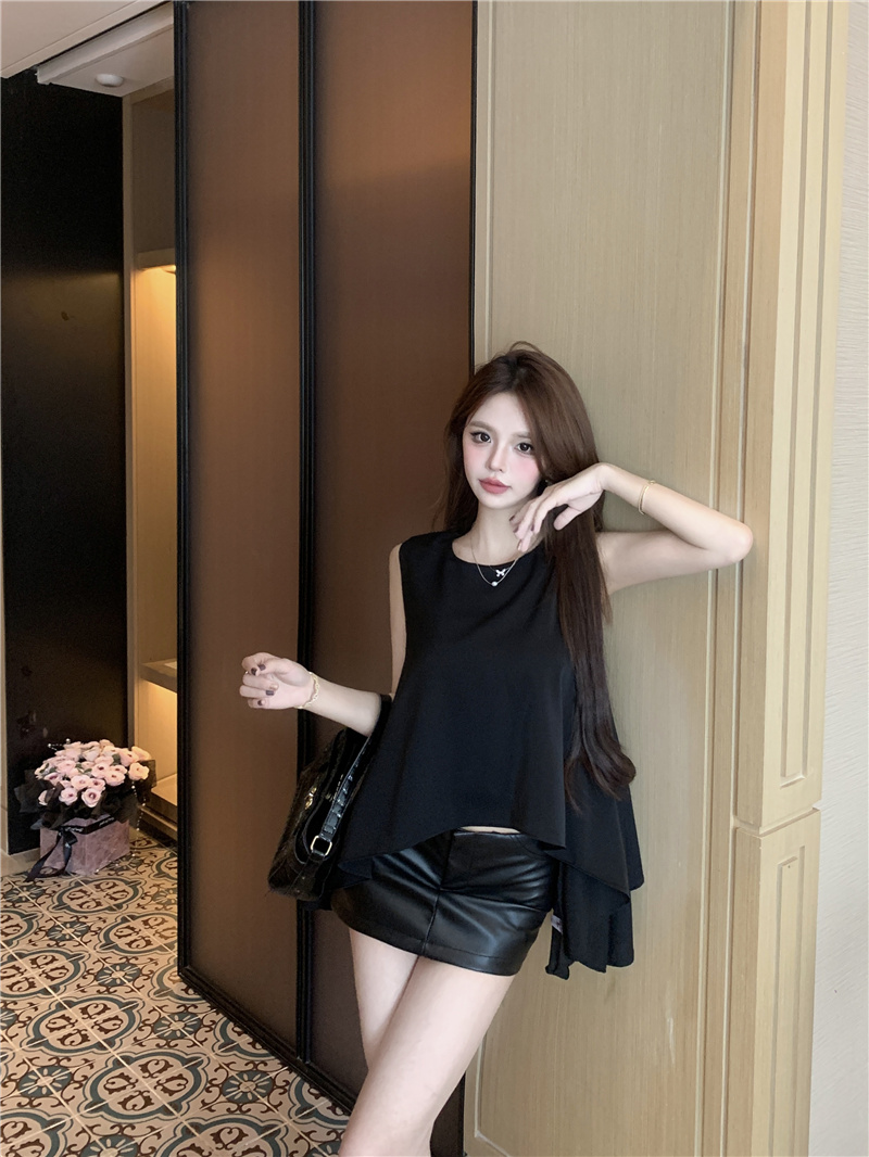 French Vintage Sleeveless Camisole Top with Irregular Hem