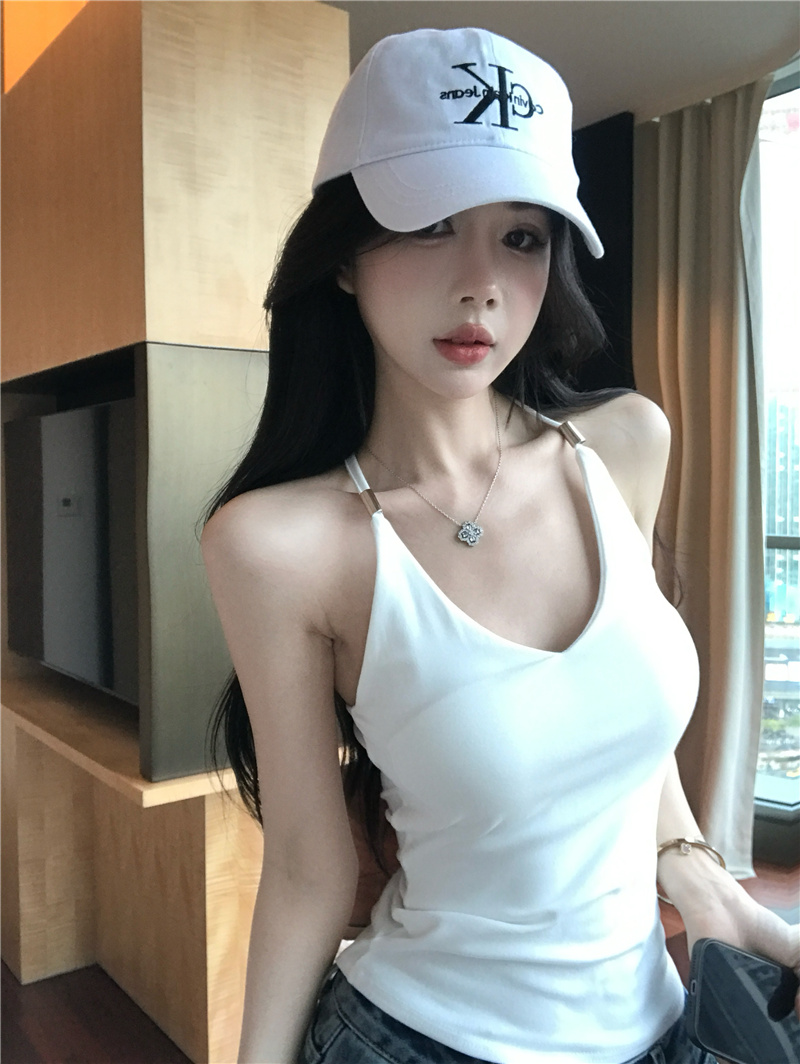 Black V-Neck Open Back Cami Top Women 2025 New Slim Fit Sexy Cropped Outerwear - Image 4
