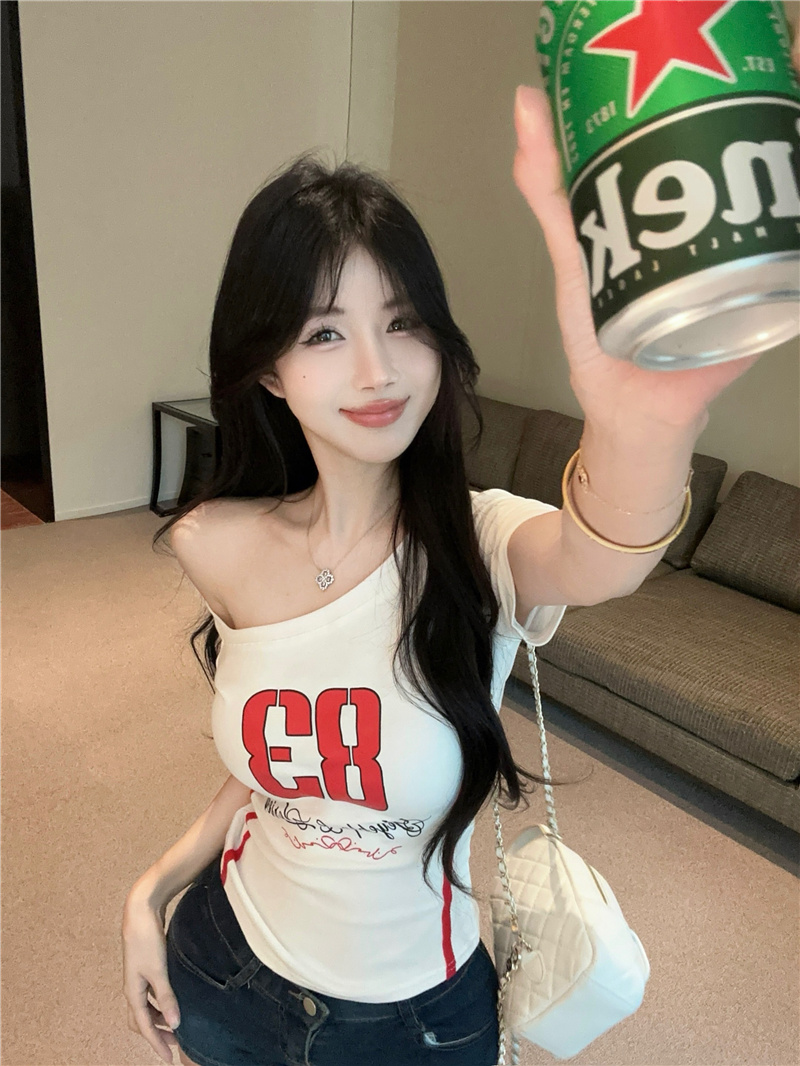 Women’s One-Shoulder Short Sleeve Slim Fit T-Shirt Summer Sexy Top