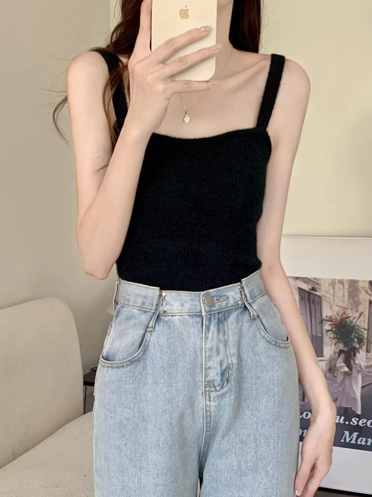 Women's Thick Warm Mink Fleece Camisole Vest Sleeveless Knit Top - Image 2