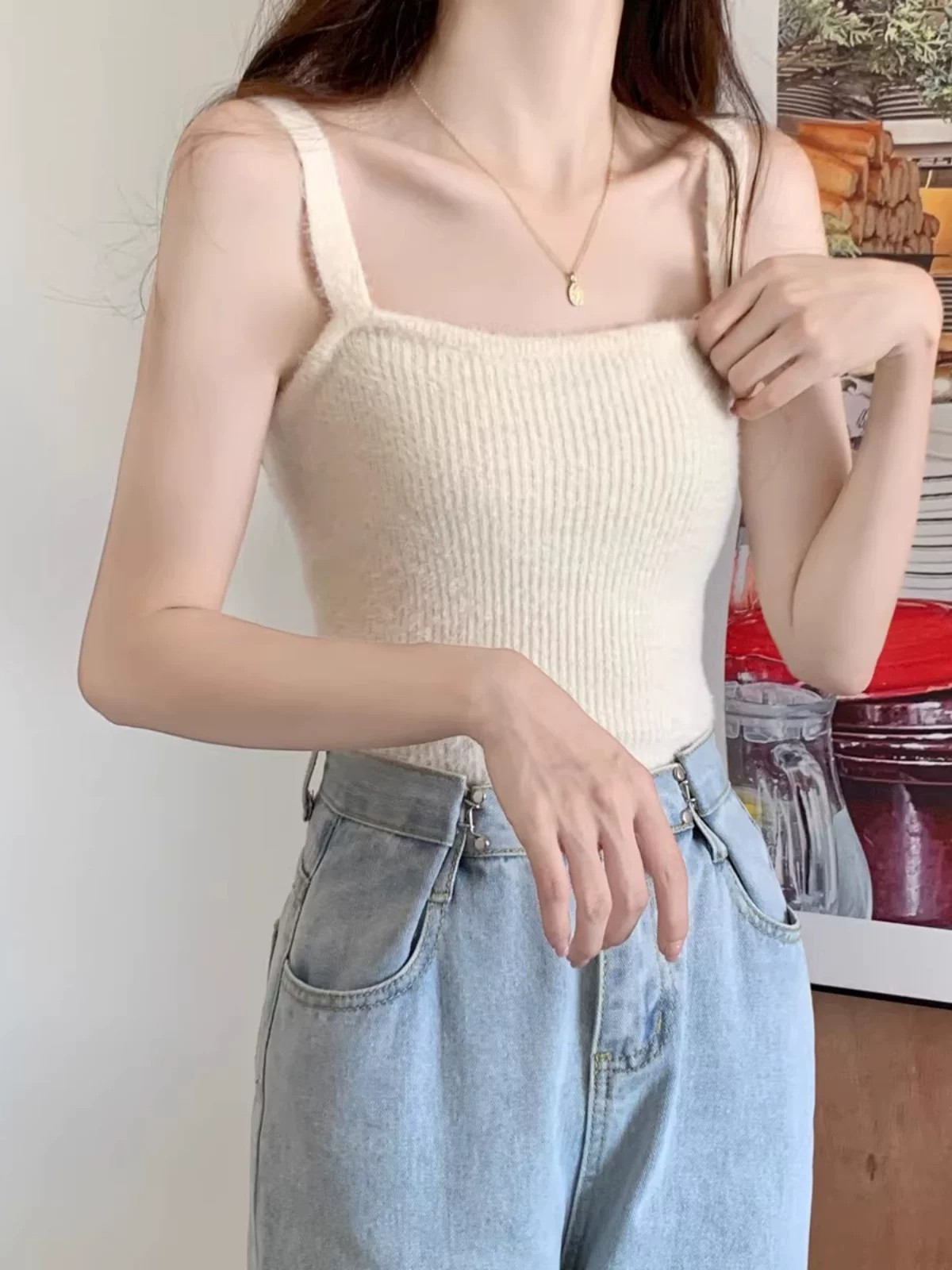 Women's Thick Warm Mink Fleece Camisole Vest Sleeveless Knit Top - Image 3